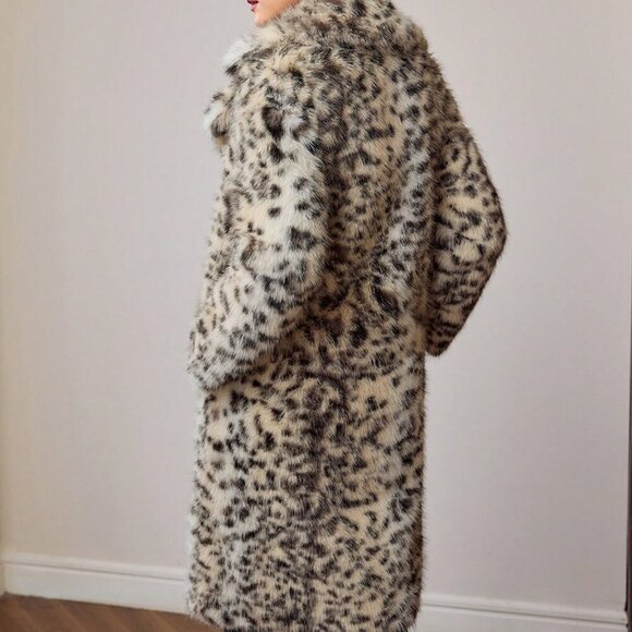 Multicolor Casual Women's Faux Fur Leopard Print Lapel Collar Long Coat - Picture 4 of 8
